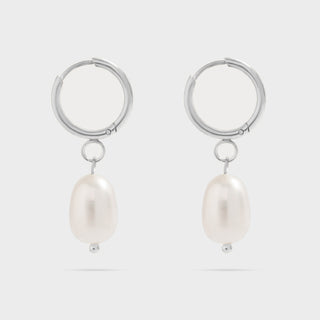Silver Huggie Hoop with Freshwater Pearl Earring