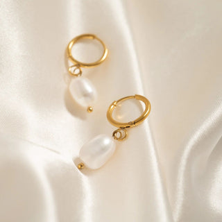 Gold Huggie Hoop with Freshwater Pearl Earring