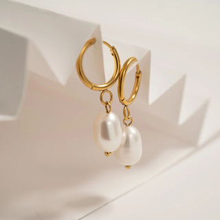 Gold Huggie Hoop with Freshwater Pearl Earring