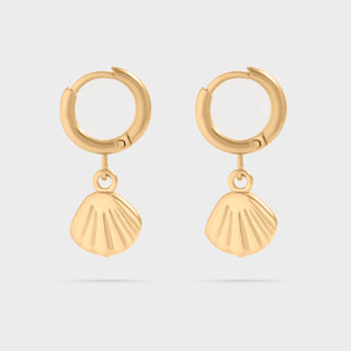 Gold Dangle Shell Huggie Hoop Earring