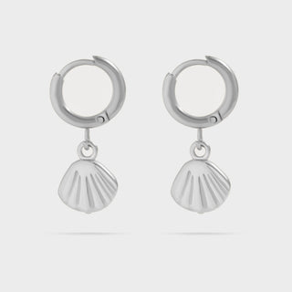 Silver Dangle Shell Huggie Hoop Earring