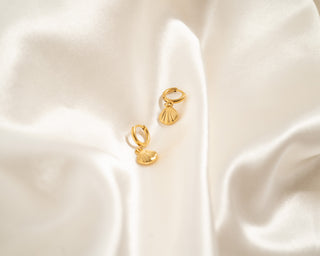 Gold Dangle Shell Huggie Hoop Earring