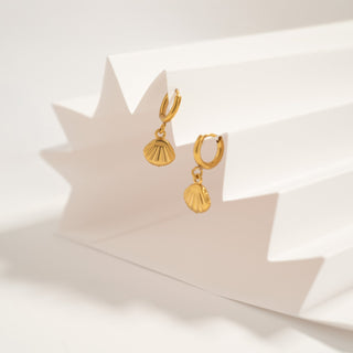 Gold Dangle Shell Huggie Hoop Earring