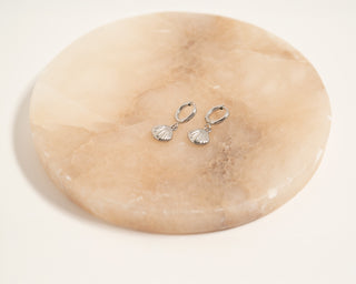 Silver Dangle Shell Huggie Hoop Earring