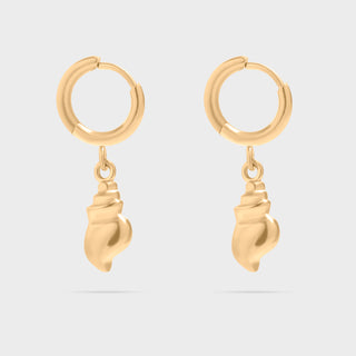 Gold Dangle Conch Shell Huggie Hoop Earring