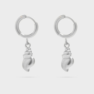 Silver Dangle Conch Shell Huggie Hoop Earring
