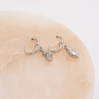 Silver Dangle Conch Shell Huggie Hoop Earring