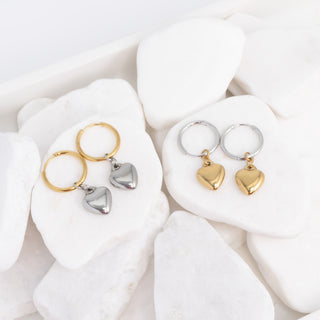Mixed Metal Huggie Heart Charm Earrings