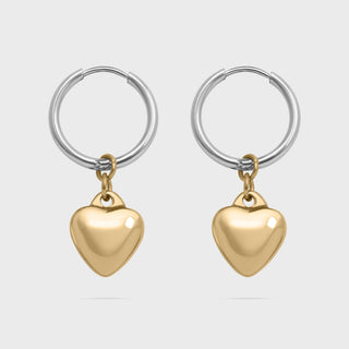 Mixed Metal Huggie Heart Charm Earrings
