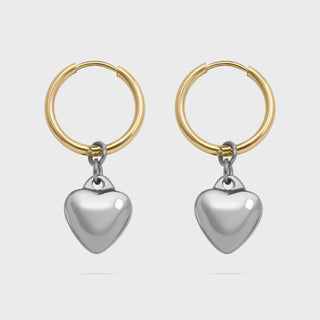 Mixed Metal Huggie Heart Charm Earrings