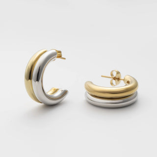 Mixed Metal Statement Huggie Earrings