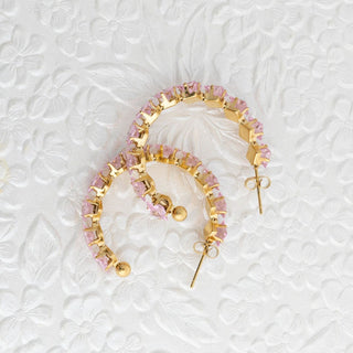 Pink Stone Hoop Earrings