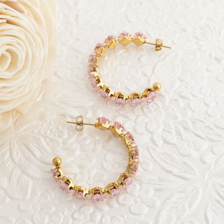 Pink Stone Hoop Earrings