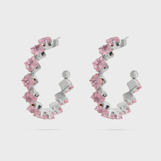Pink Stone Hoop Earrings