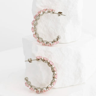Pink Stone Hoop Earrings