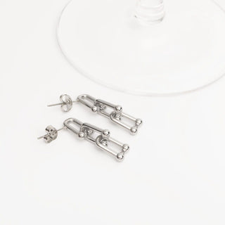 Silver chain-style earrings on a white background