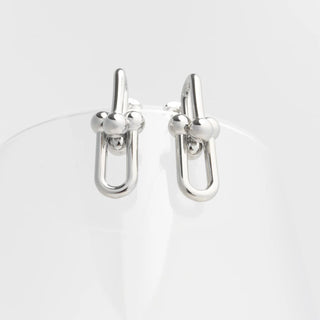Pair of silver earrings on a white background