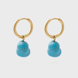 Turquoise Stone Huggie Earrings- gold main 