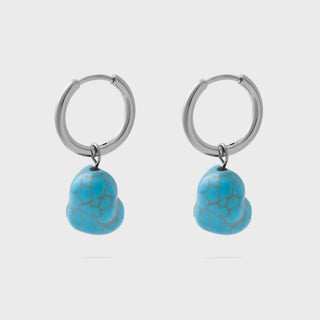Turquoise Stone Huggie Earrings- silver main 