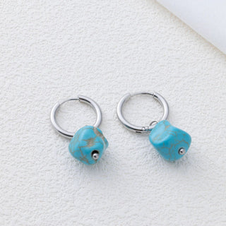 Turquoise Stone Huggie Earrings- silver studio 