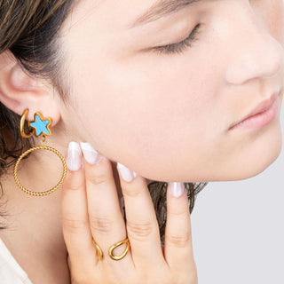 Turquoise Star Hoop Earrings- Model