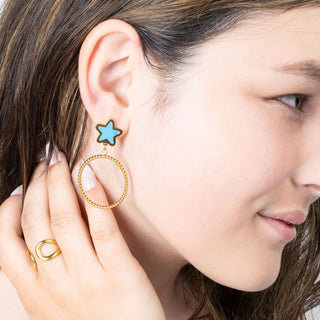 Turquoise Star Hoop Earrings- Model