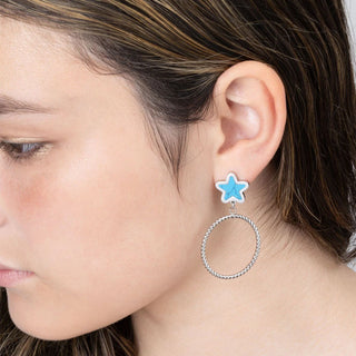 Turquoise Star Hoop Earrings- Model