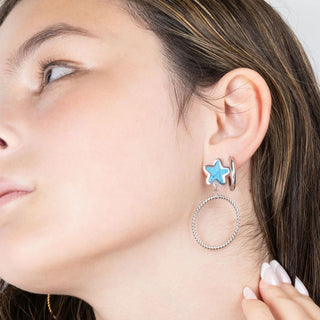 Turquoise Star Hoop Earrings- Model