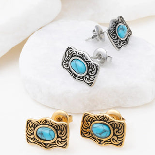 Turquoise Stone Buckle Stud Earrings - Studio