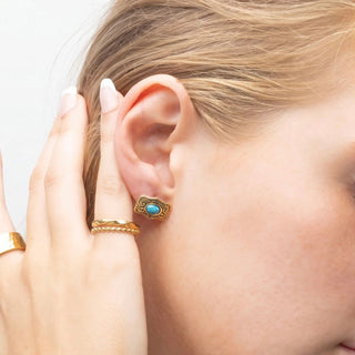 Turquoise Stone Buckle Stud Earrings - Model