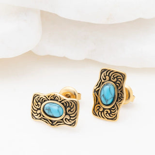 Turquoise Stone Buckle Stud Earrings - Studio