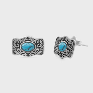 Turquoise Stone Buckle Stud Earrings - Main