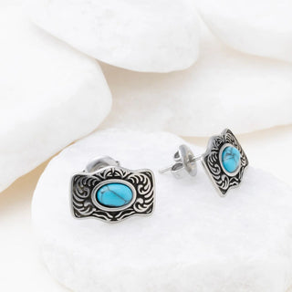 Turquoise Stone Buckle Stud Earrings - Studio