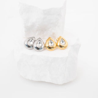 Clear Stone Tear Drop Stud Earrings - Studio