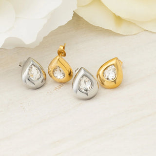 Clear Stone Tear Drop Stud Earrings