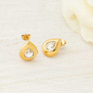 Clear Stone Tear Drop Stud Earrings