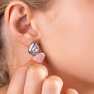 Clear Stone Tear Drop Stud Earrings - Model