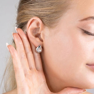 Clear Stone Tear Drop Stud Earrings - Model