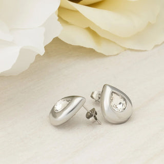Clear Stone Tear Drop Stud Earrings