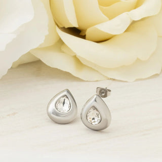 Clear Stone Tear Drop Stud Earrings