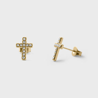 Rounded Stone Cross Earrings - Main