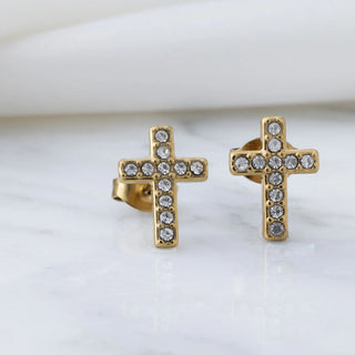 Round Stone Cross Earrings- Studio