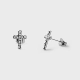 Rounded Stone Cross Earrings - Main