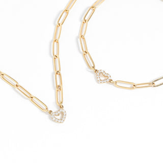 Heart Paperclip Necklace and Bracelet Set