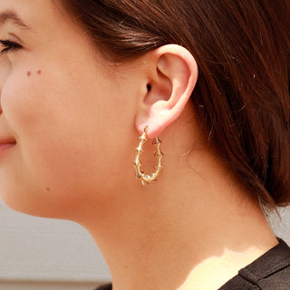 "Bamboo" Textured Oval Hoop Earrings