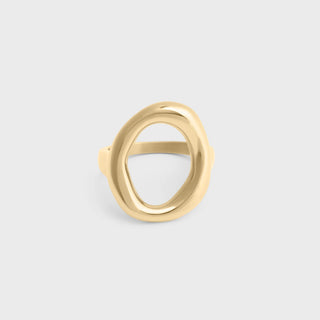 Gold ring on a light gray background