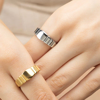 Ridged Band Signet Ring- gold and silver model 