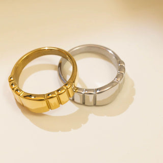 Ridged Band Signet Ring- gold and silver studio 