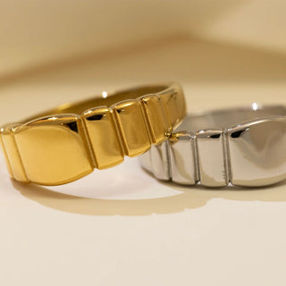 Ridged Band Signet Ring- gold and silver studio 