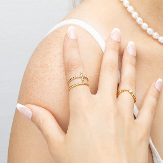 Beaded Cross Adjustable Ring - model